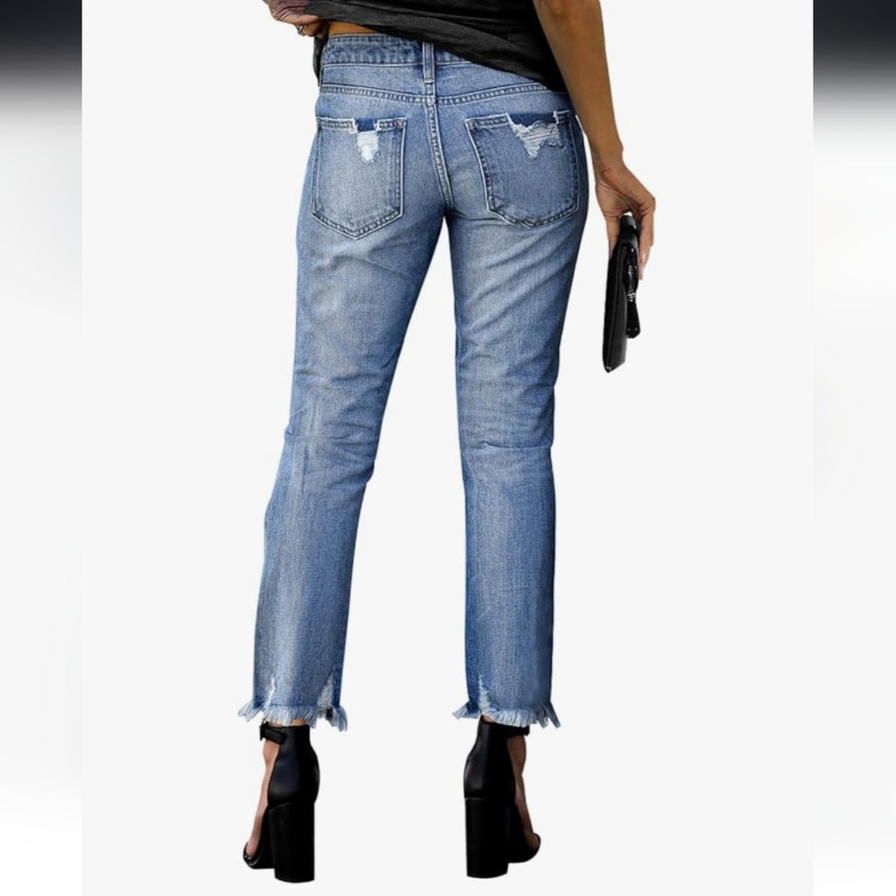 Distressed Boyfriend Slim Fit Jeans Size- M (8) - Picture 4 of 6